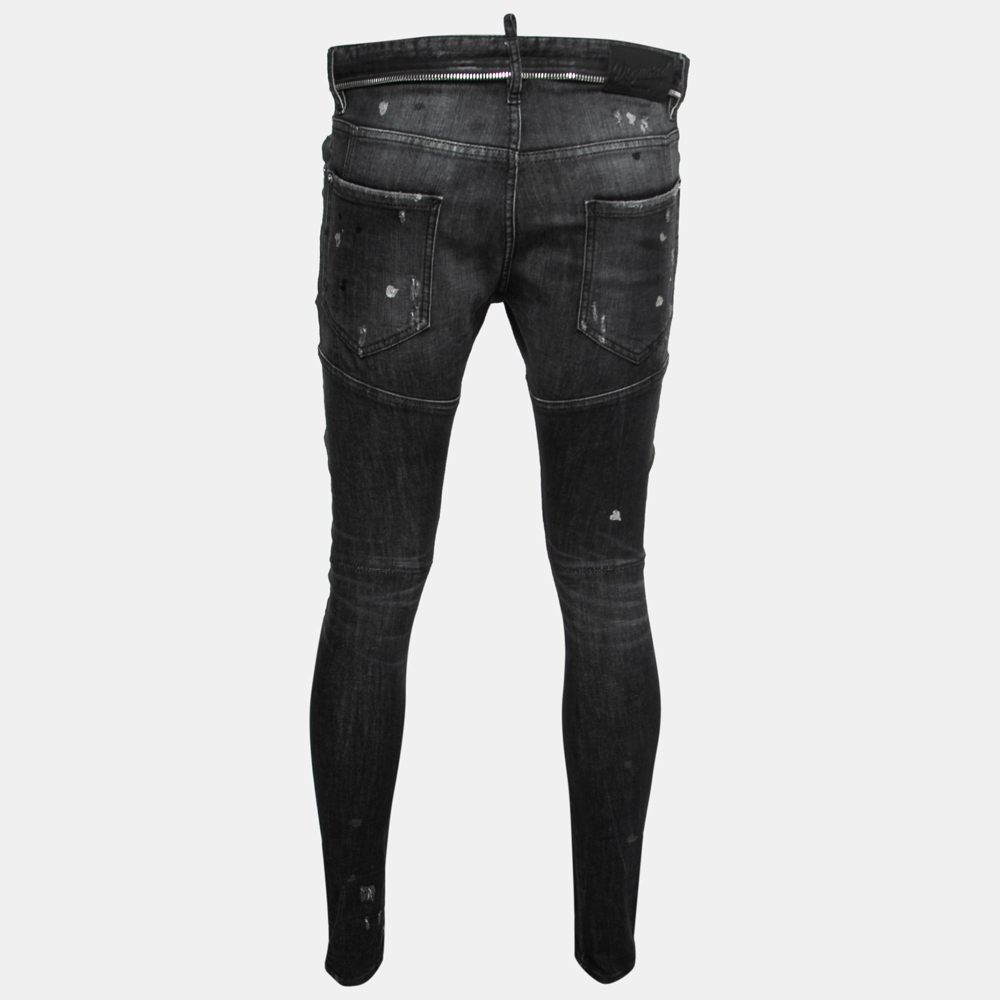 

Dsquared2 Dark Grey Distressed Painted Denim Slim Fit Jeans  Waist 33