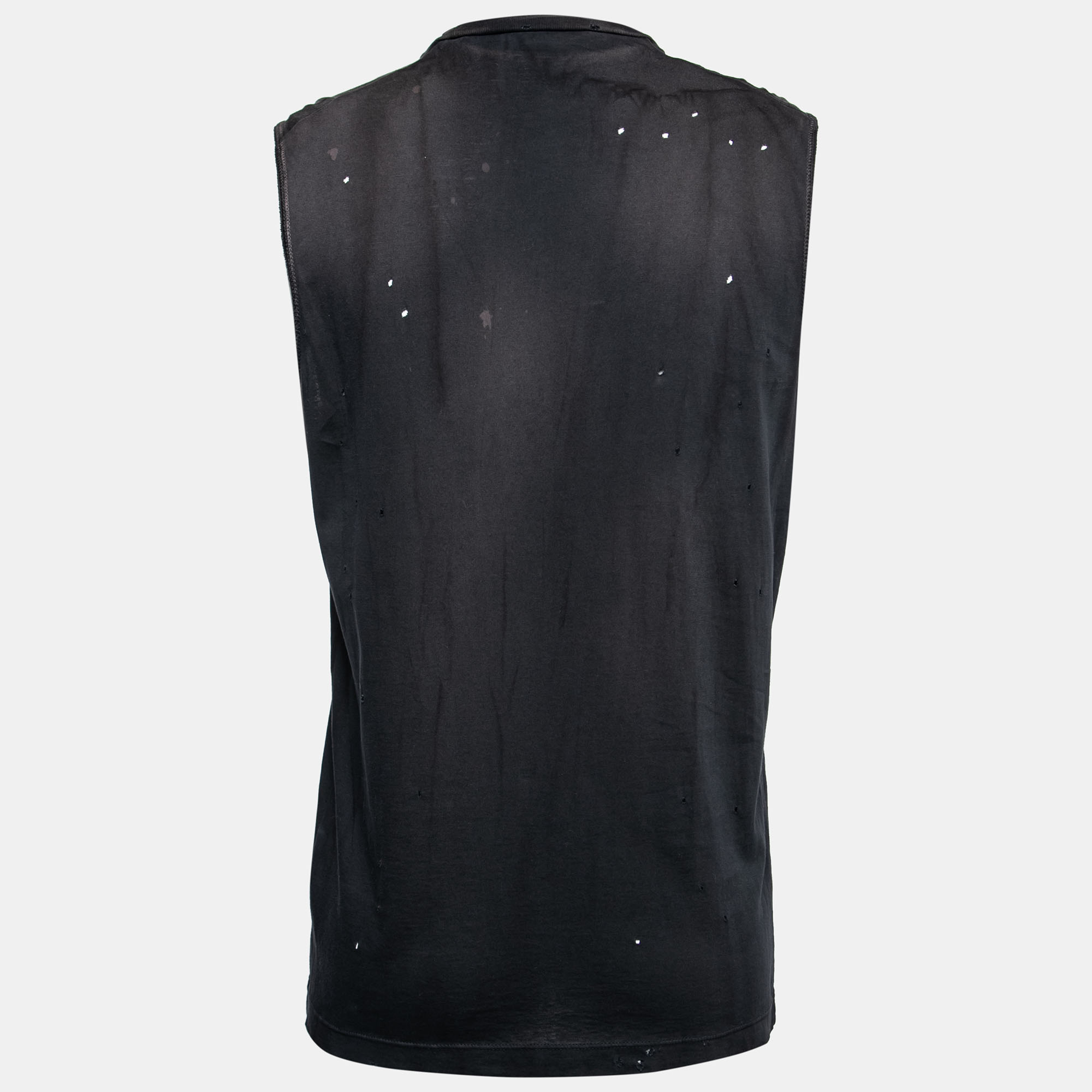 

Dsquared2 Black Distressed Effect Kiss Print Cotton Sleeveless T-Shirt