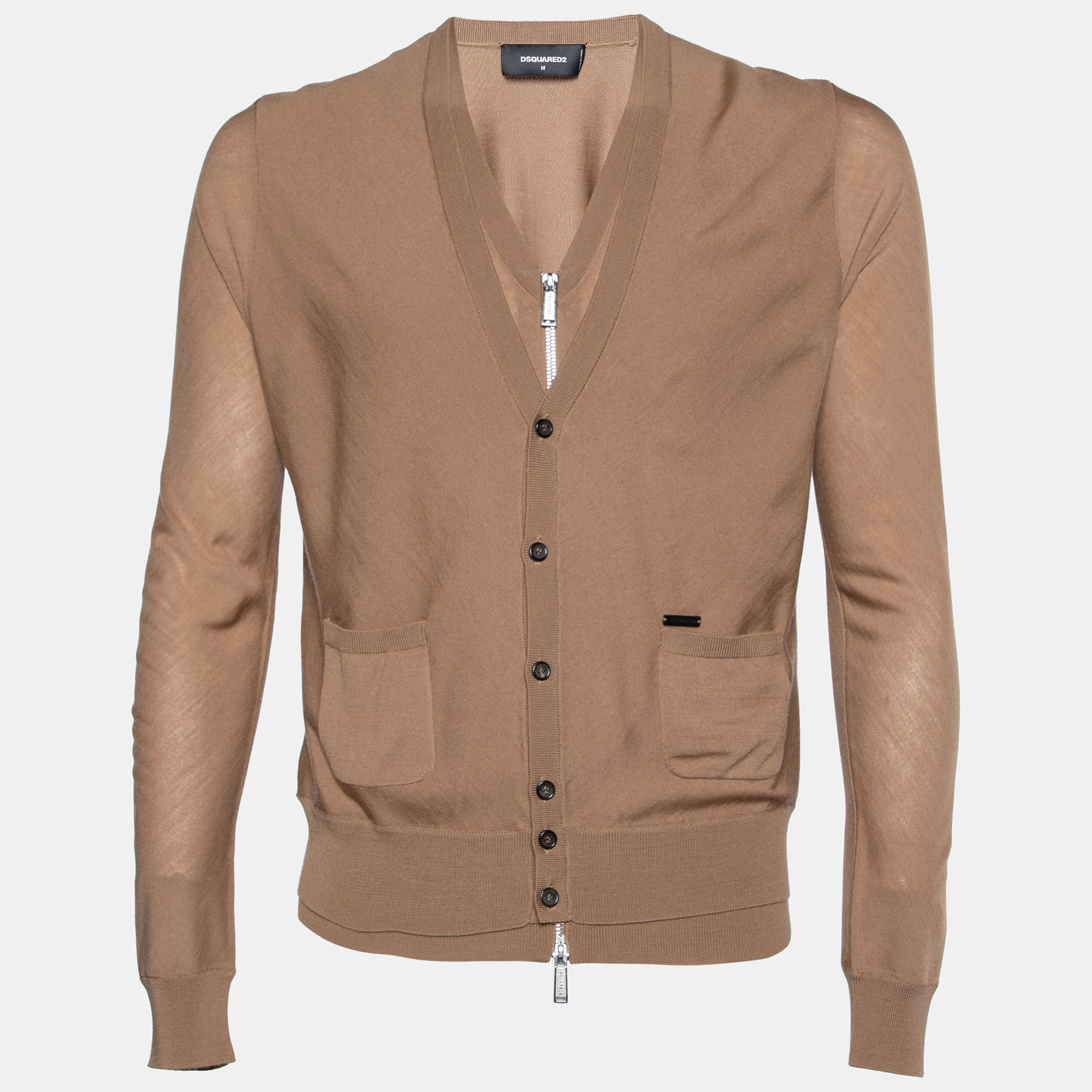 

Dsquared2 Brown Wool Double Layered Cardigan