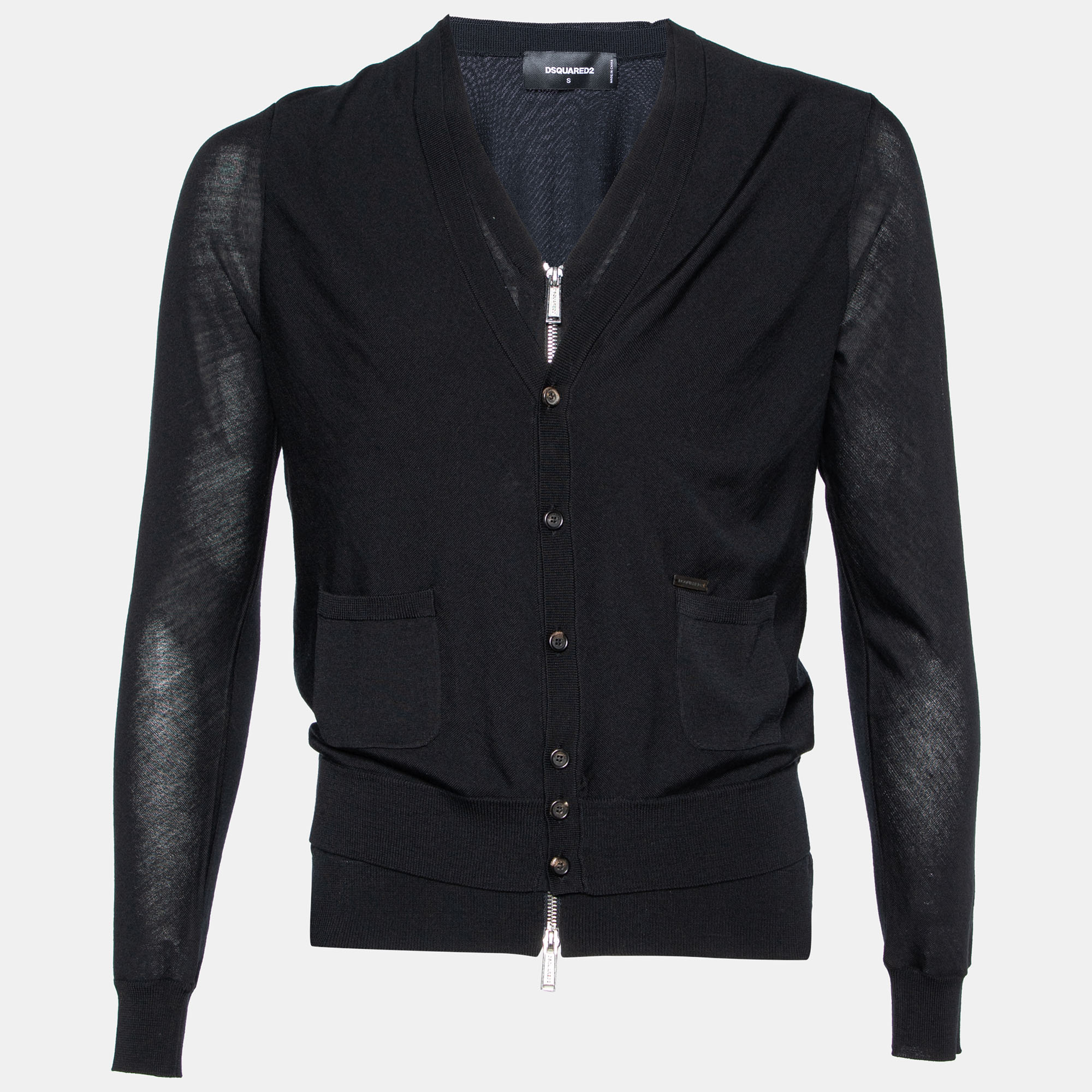 

Dsquared2 Black Wool Double Layered Cardigan