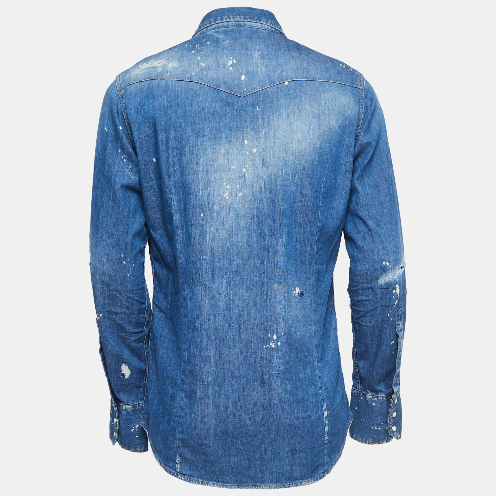 

Dsquared2 Blue Washed & Distressed Denim Button Front Shirt