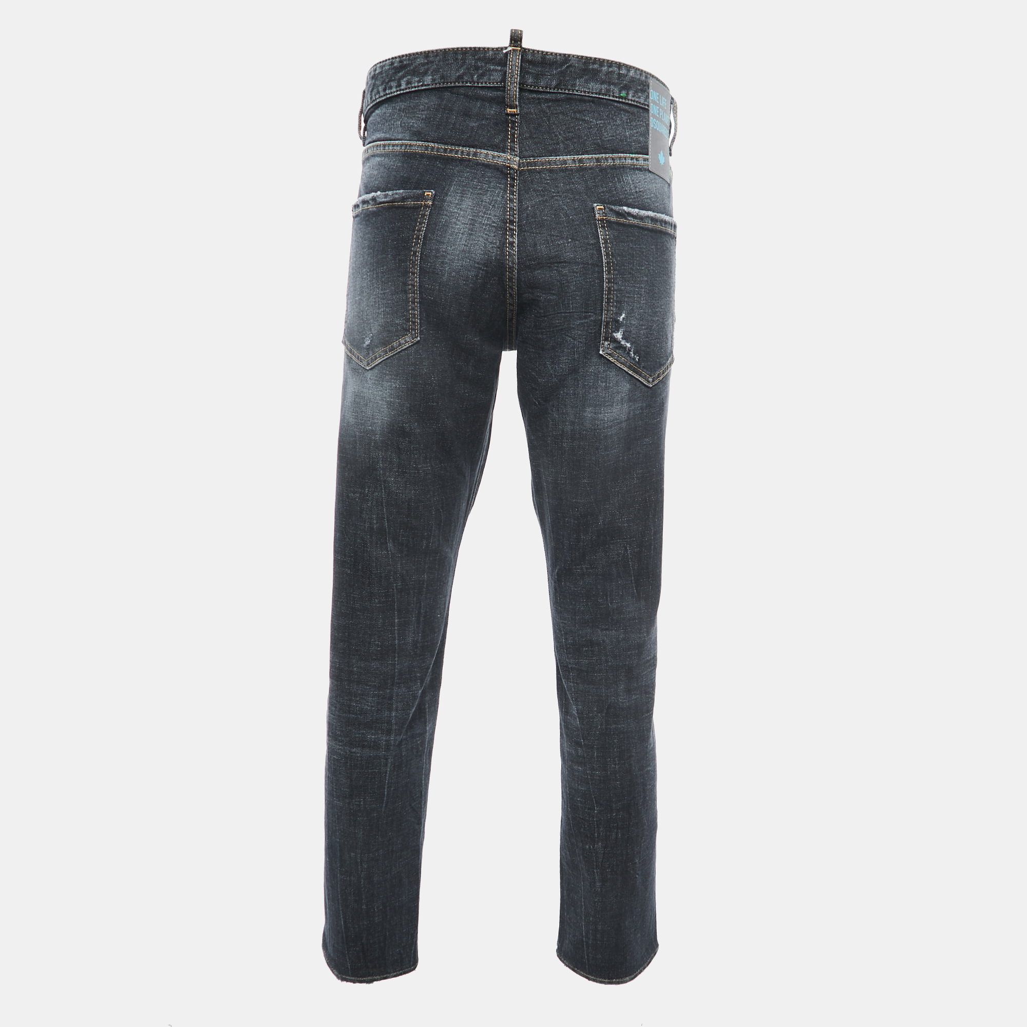 

Dsquared2 Dark Grey Distressed Denim Buttoned Jeans  Waist 38