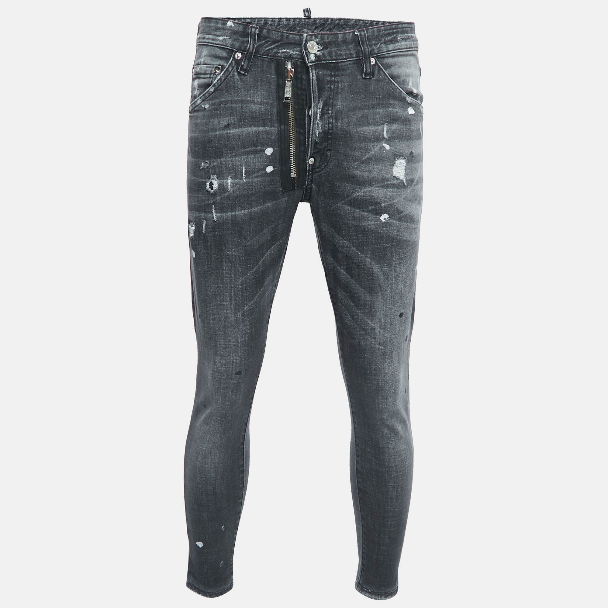 

Dsquared2 Grey Distressed Ripped Denim Slim Jeans  Waist 33