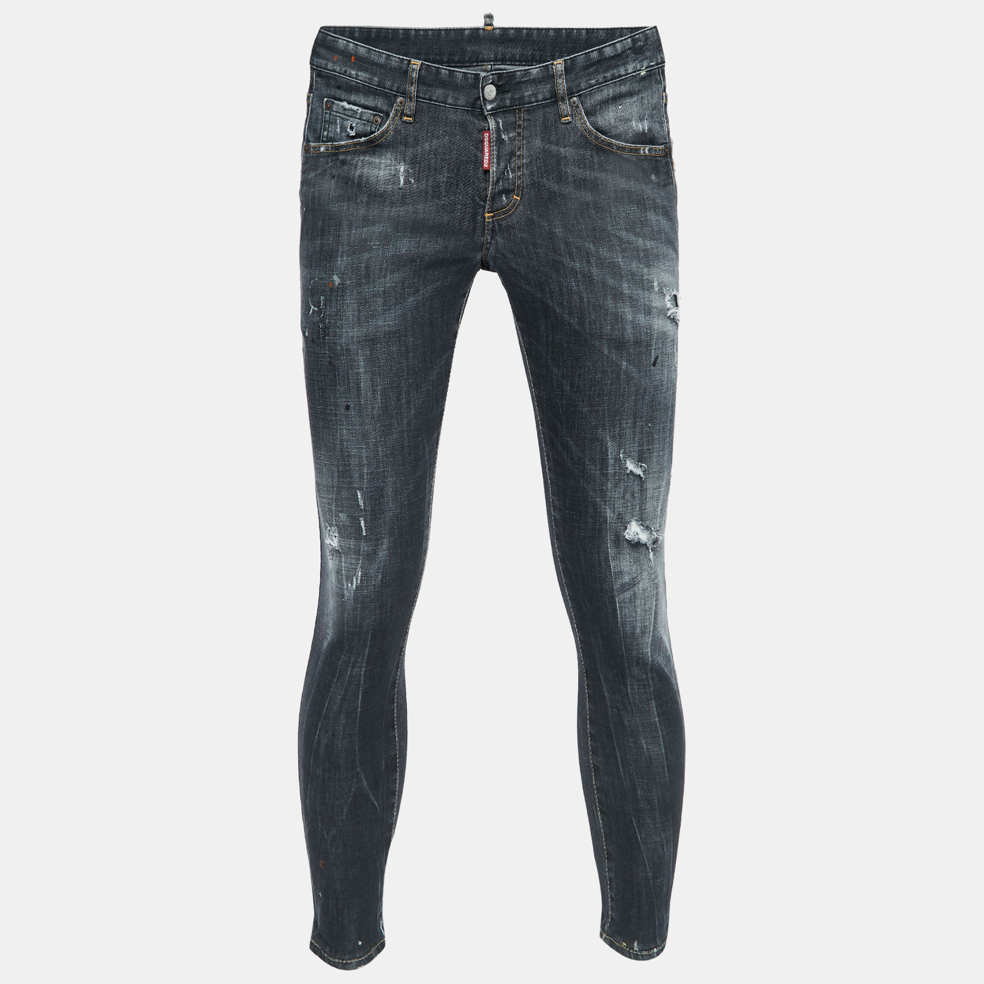 Pre-owned Dsquared2 Grey Distressed Denim Skinny Jeans L Waist 33"