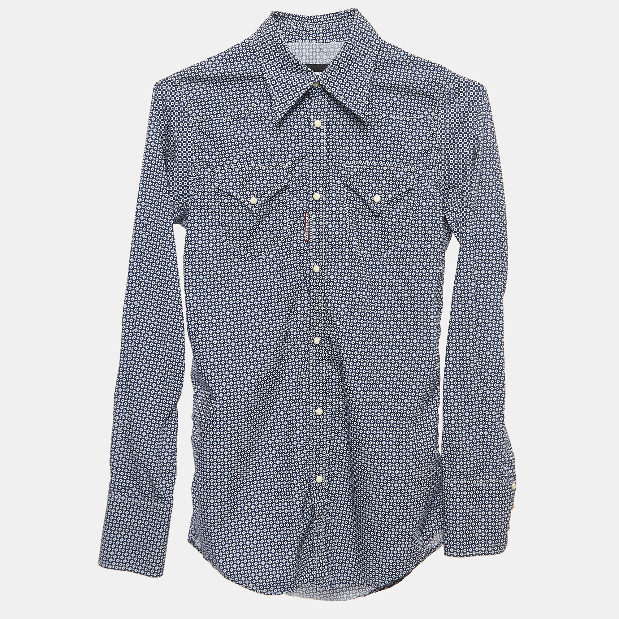 

Dsquared2 Blue Print Cotton Button Front Full Sleeve Shirt XXS