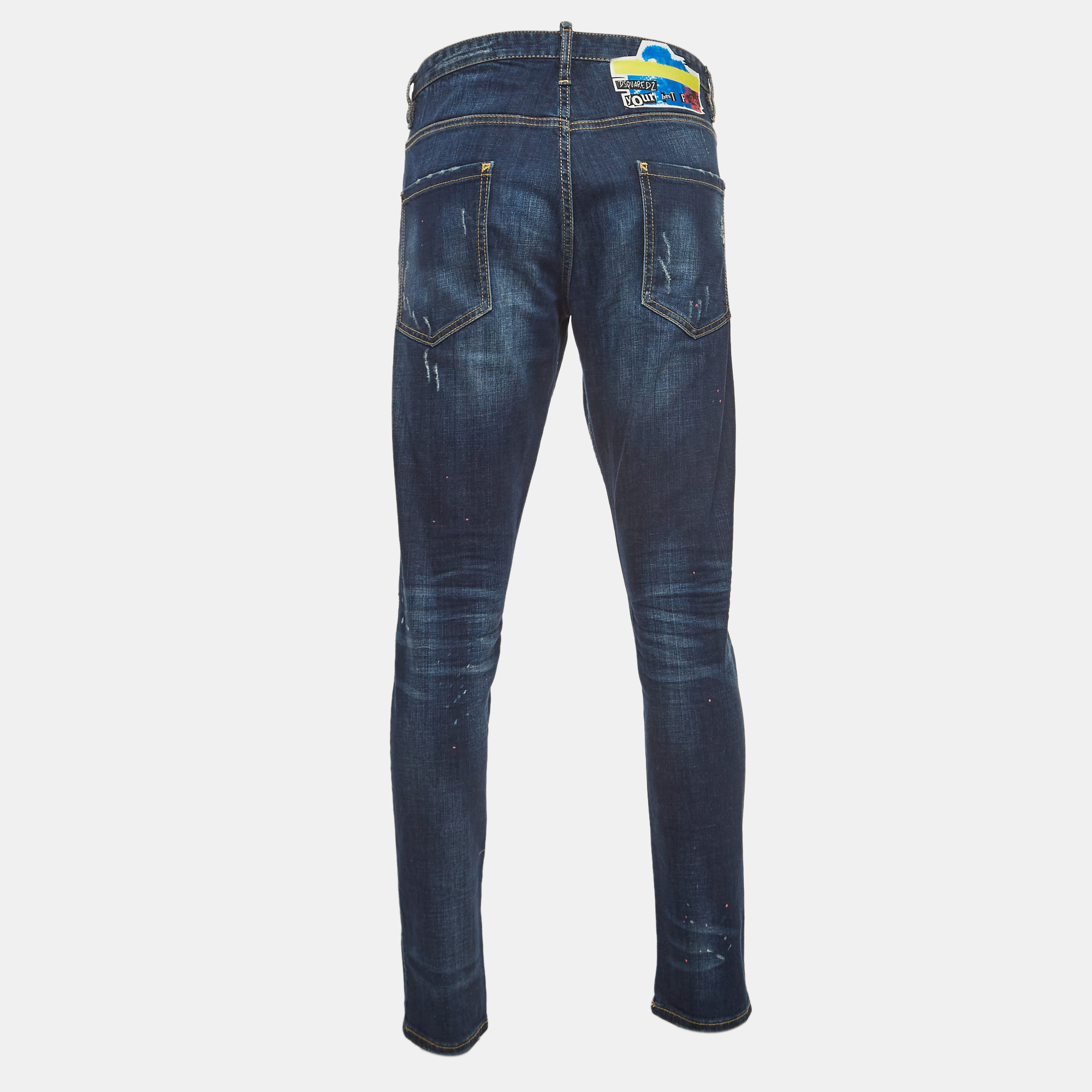 

Dsquared2 Blue Logo Applique Denim Distressed Jeans  Waist 34, Black