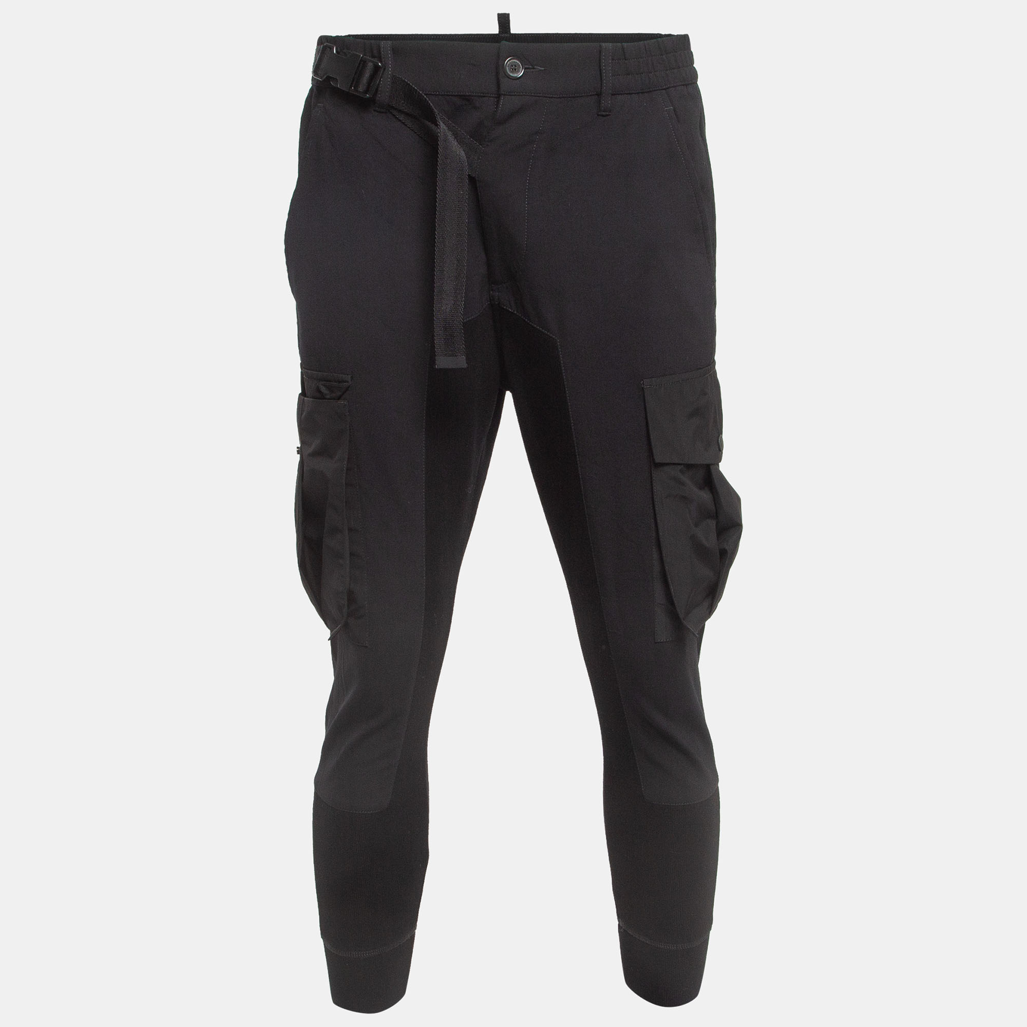 

Dsquared2 Black Wool Knit Quilted Pocket Cargo Pants