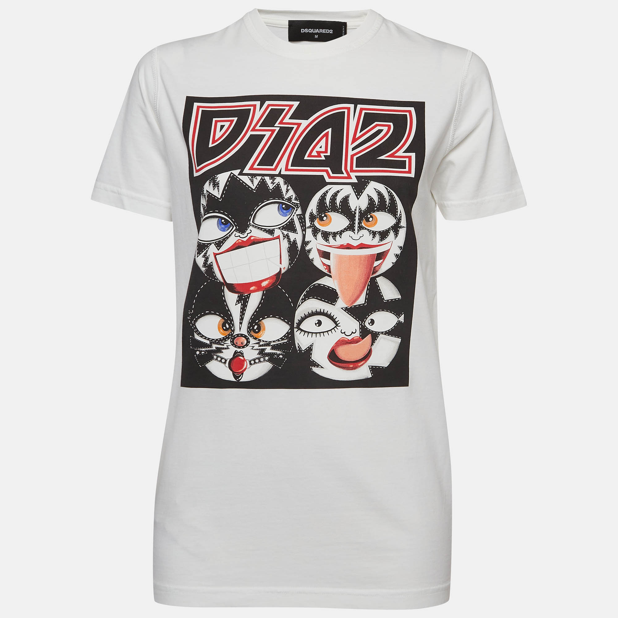 Pre-owned Dsquared2 White Kiss Band Print Cotton Half Sleeve T-shirt M