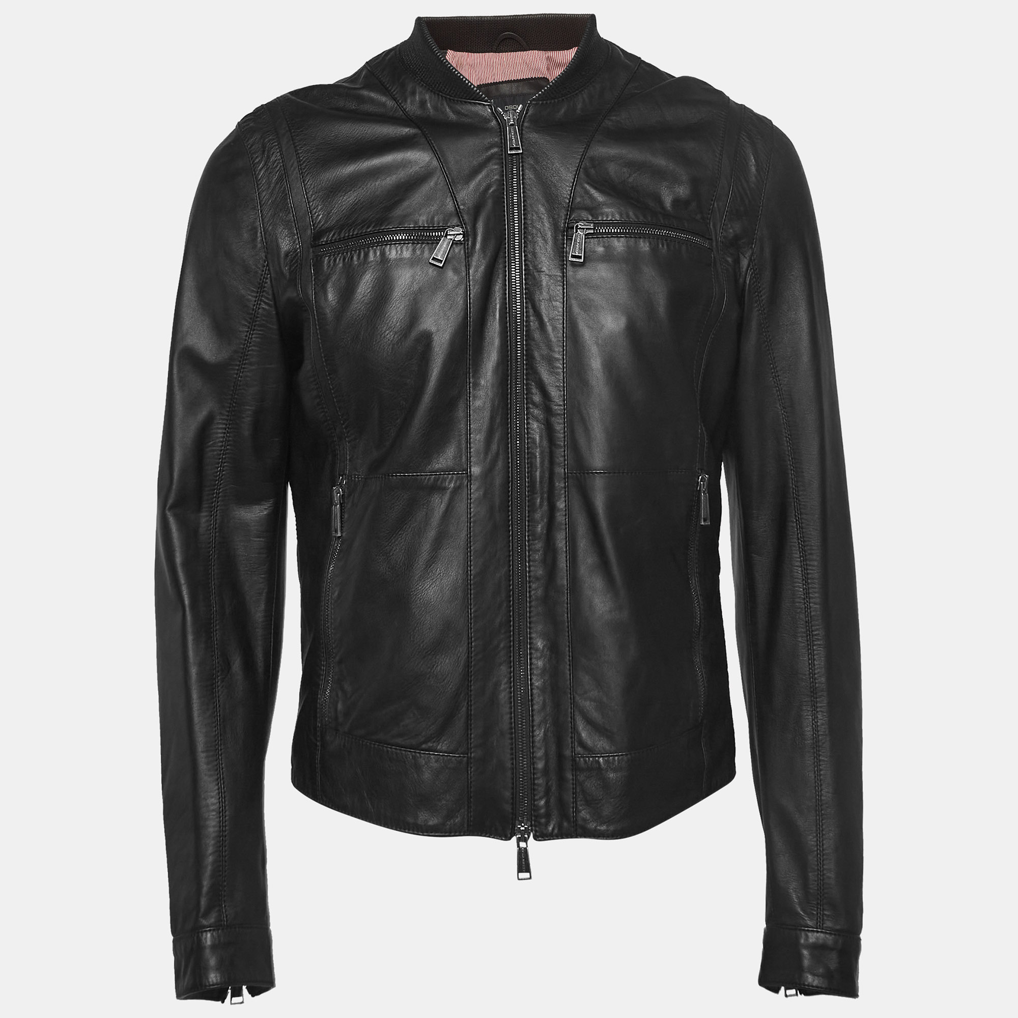 

Dsquared2 Black Leather Zipper Front Jacket L