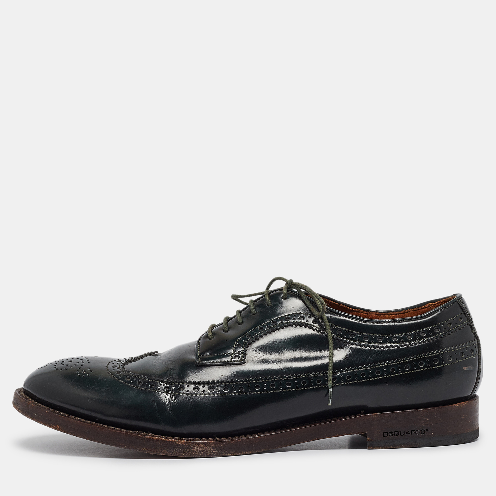 

Dsquared2 Dark Green Brogue Patent Leather Lace Up Derby Size