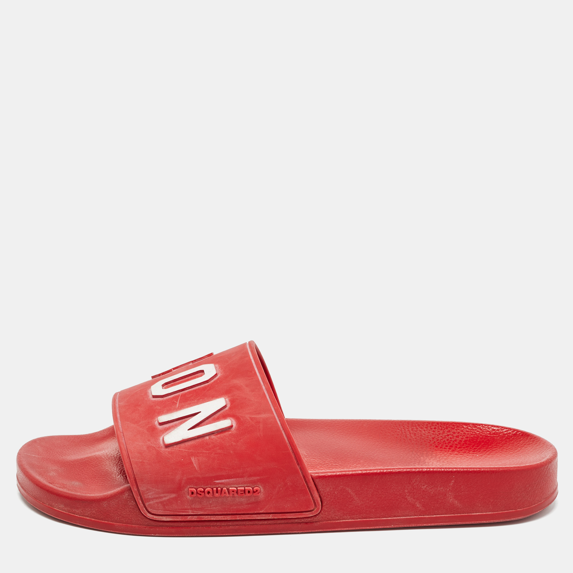 

Dsquared Red Rubber Icon Embossed Beach Slides Size