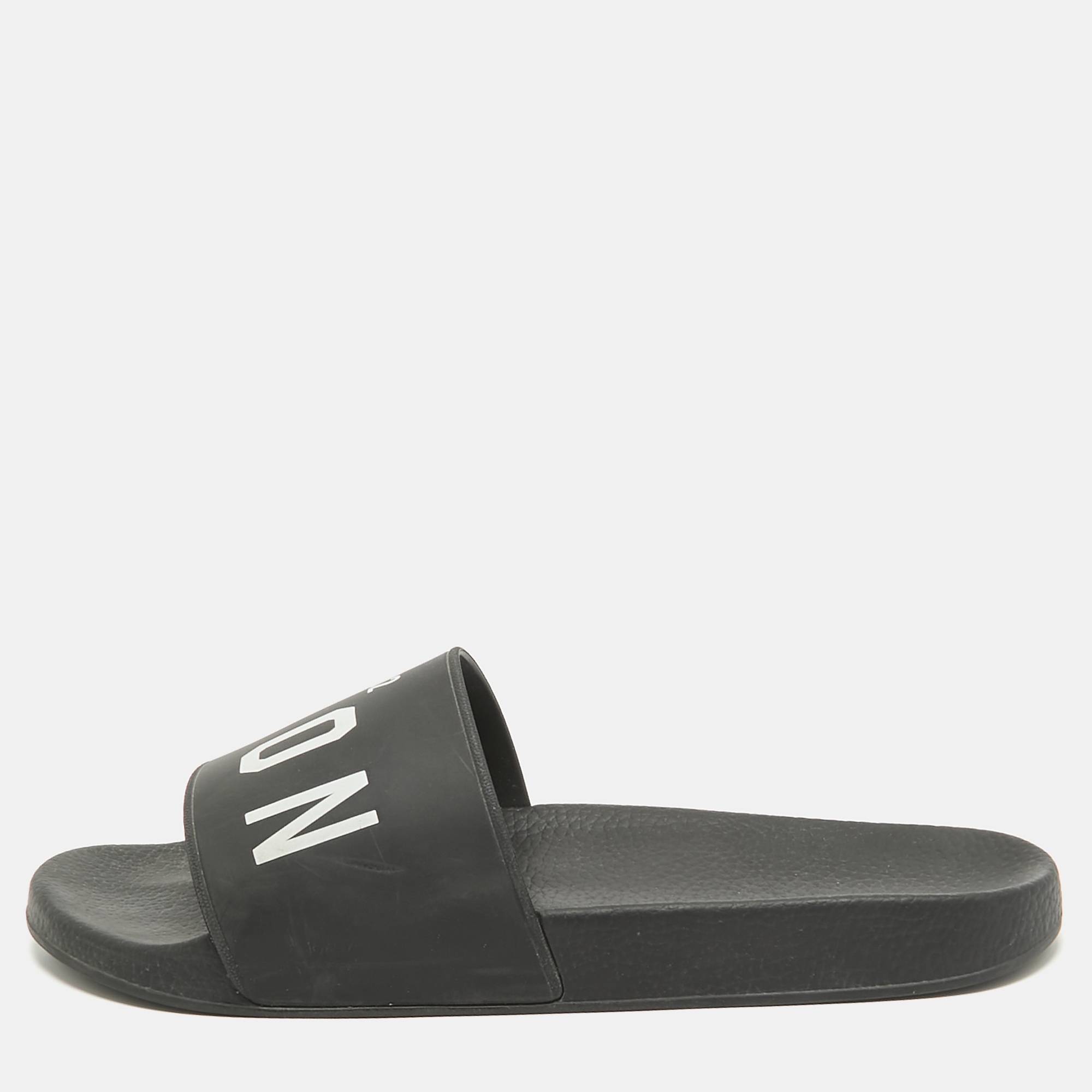 Pre-owned Dsquared2 Black Rubber Slide Sandals Size 44