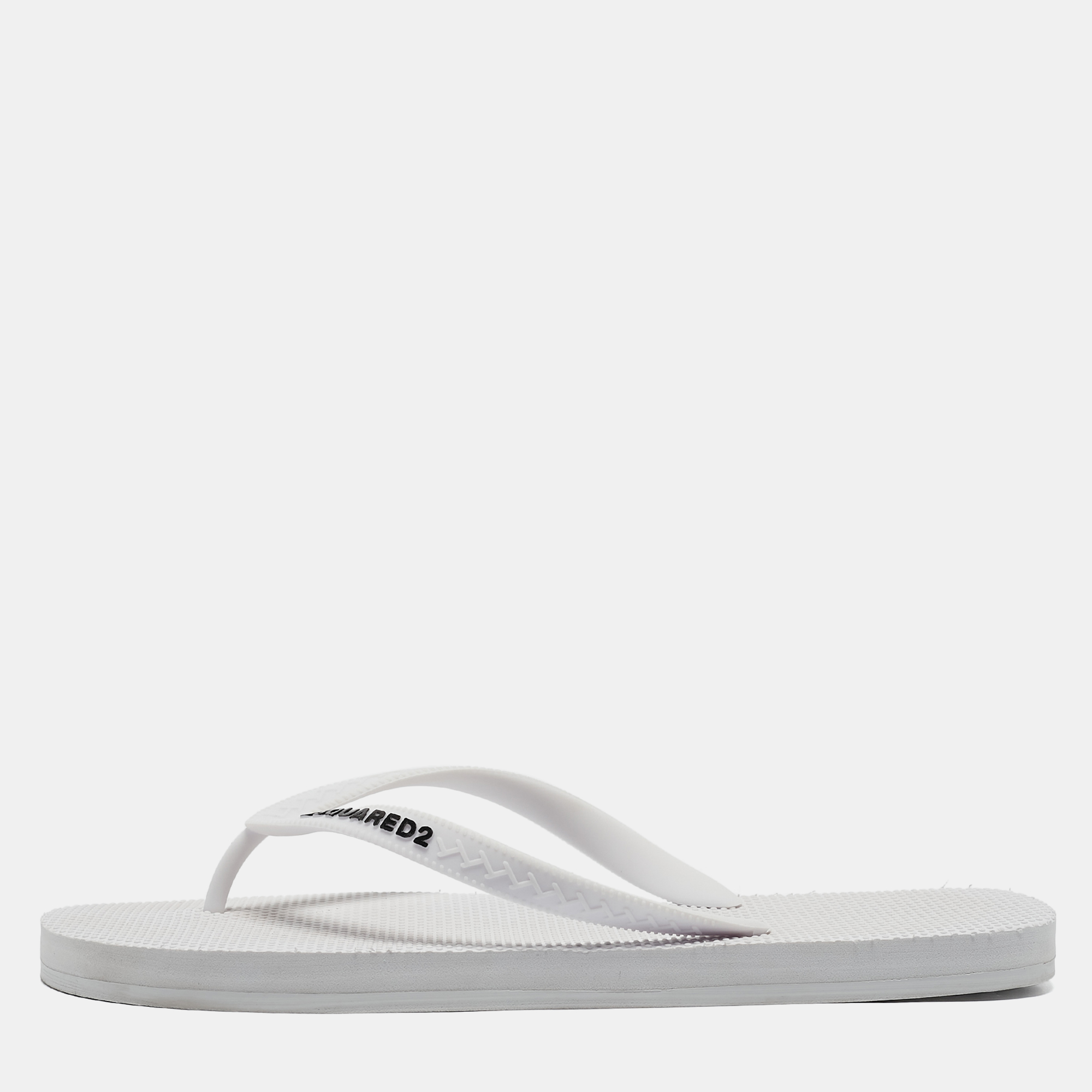 

Dsquared2 White Rubber Logo Flip Flops Size