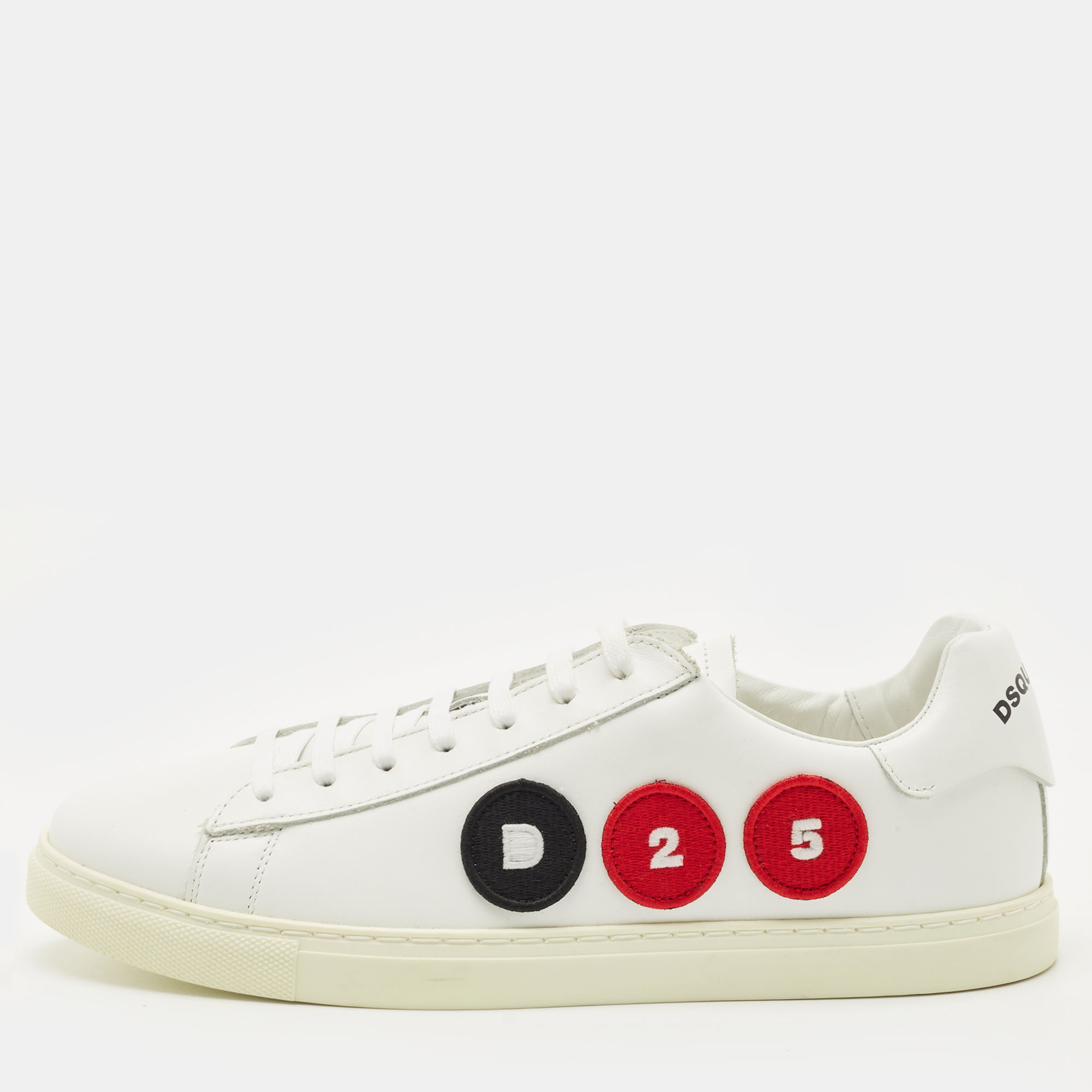 

Dsquared2 White Leather Embroidered Patch Work Lace Up Sneakers Size