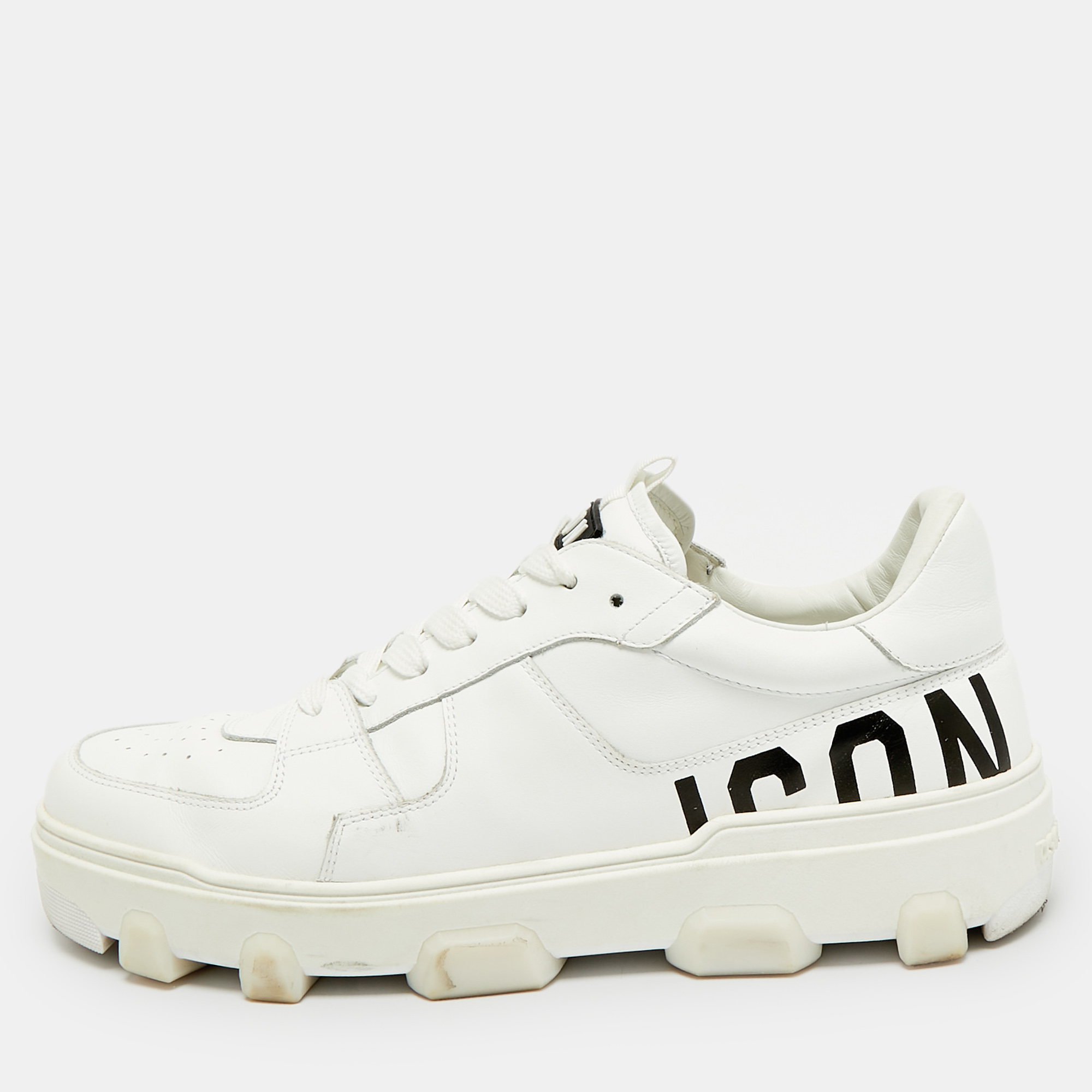 

Dsquared2 Size  White Leather Icon Basket Lace Up Sneakers