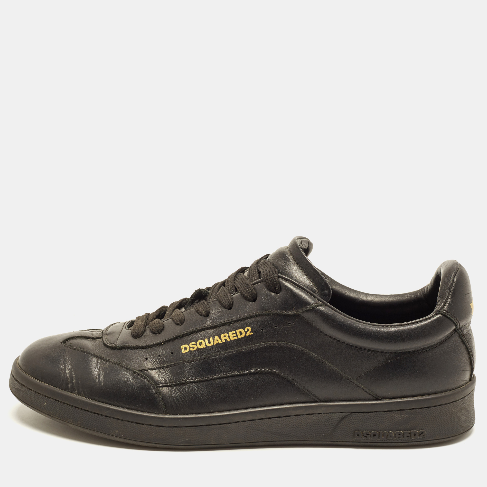 Pre-owned Dsquared2 Cassetta Size 44 Black Leather Low Top Sneakers