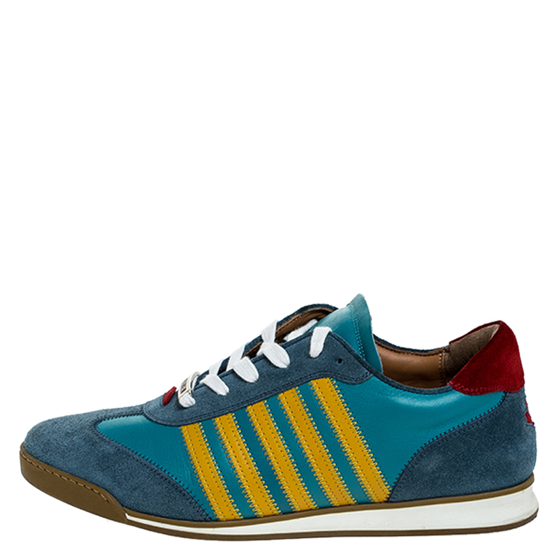 

Dsquared2 Blue/Yellow Suede and Leather New Runner Sneakers Size