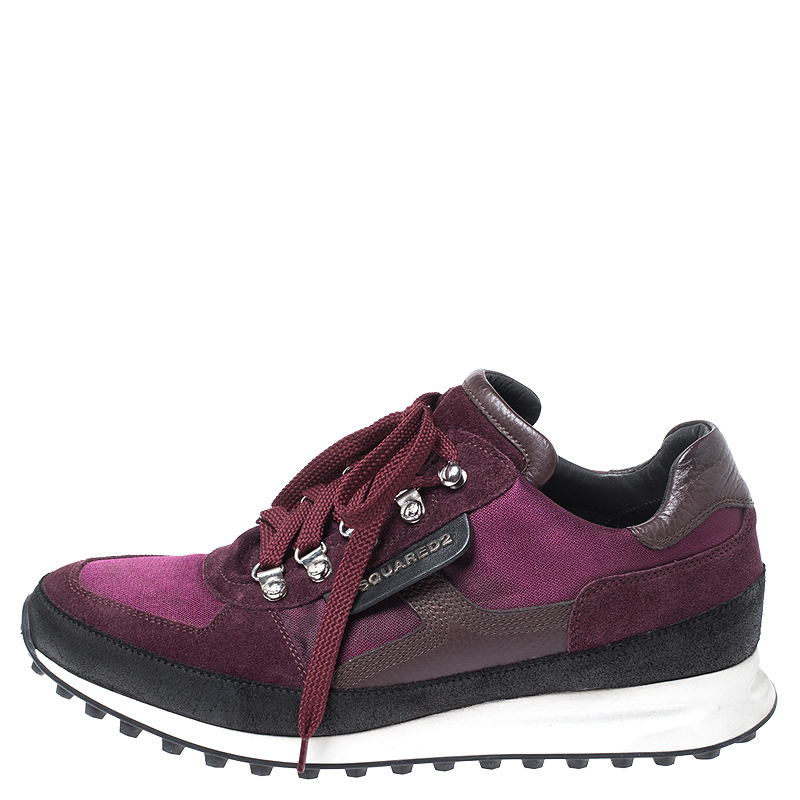 

Dsquared2 Burgundy/Purple Fabric and Leather Lace Up Sneakers Size