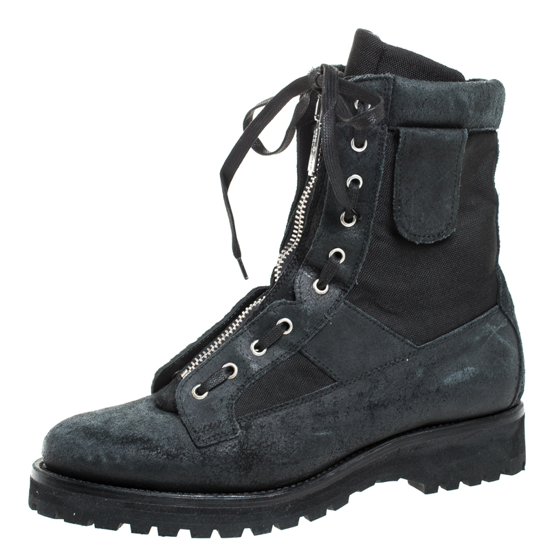 Dsquared2 Black Leather And Suede Lace Up And Zipper Ankle Boots Size 43