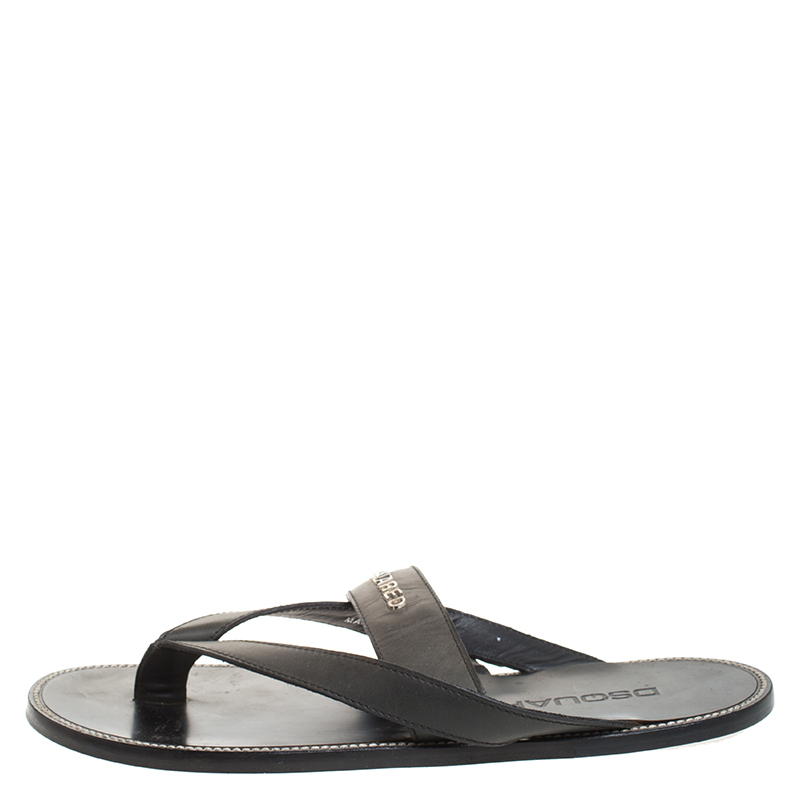 

Dsquared2 Grey Leather Logo Cross Strap Flat Sandals Size