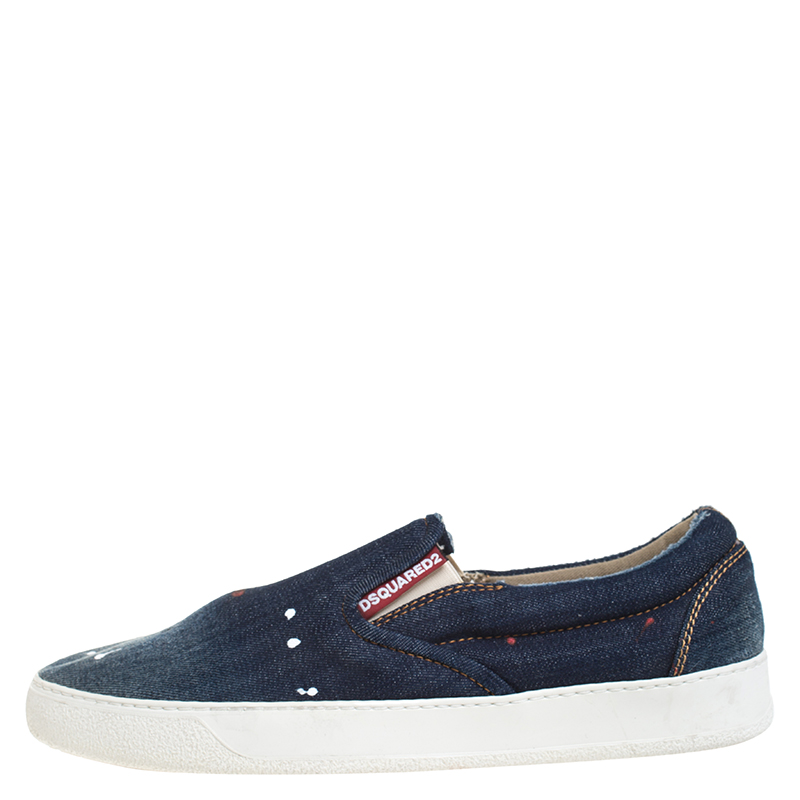 

Dsquared2 Blue Distressed Denim Slip On Sneakers Size