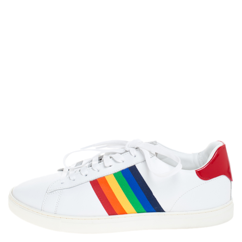 

Dsquared2 White Leather And Rainbow Striped Fabric Low Top Sneaker Size, Multicolor