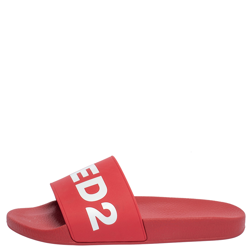 

Dsquared2 Red Rubber Dune Logo Pool Slide Sandals Size