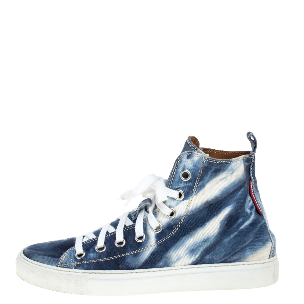 

Dsquared2 Blue/White Denim Fabric High Top Sneakers Size