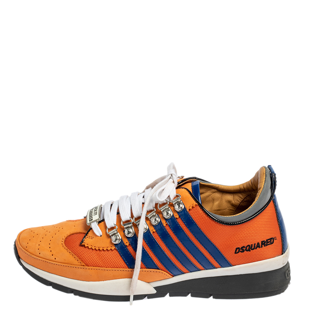

Dsquared2 Orange Nylon and Nubuck Striped Low Top Sneakers Size