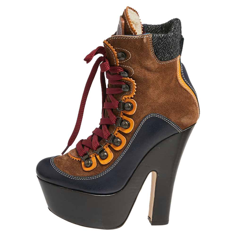 

Dsquared2 Brown/Navy Blue Lace Up Ankle Boots Size