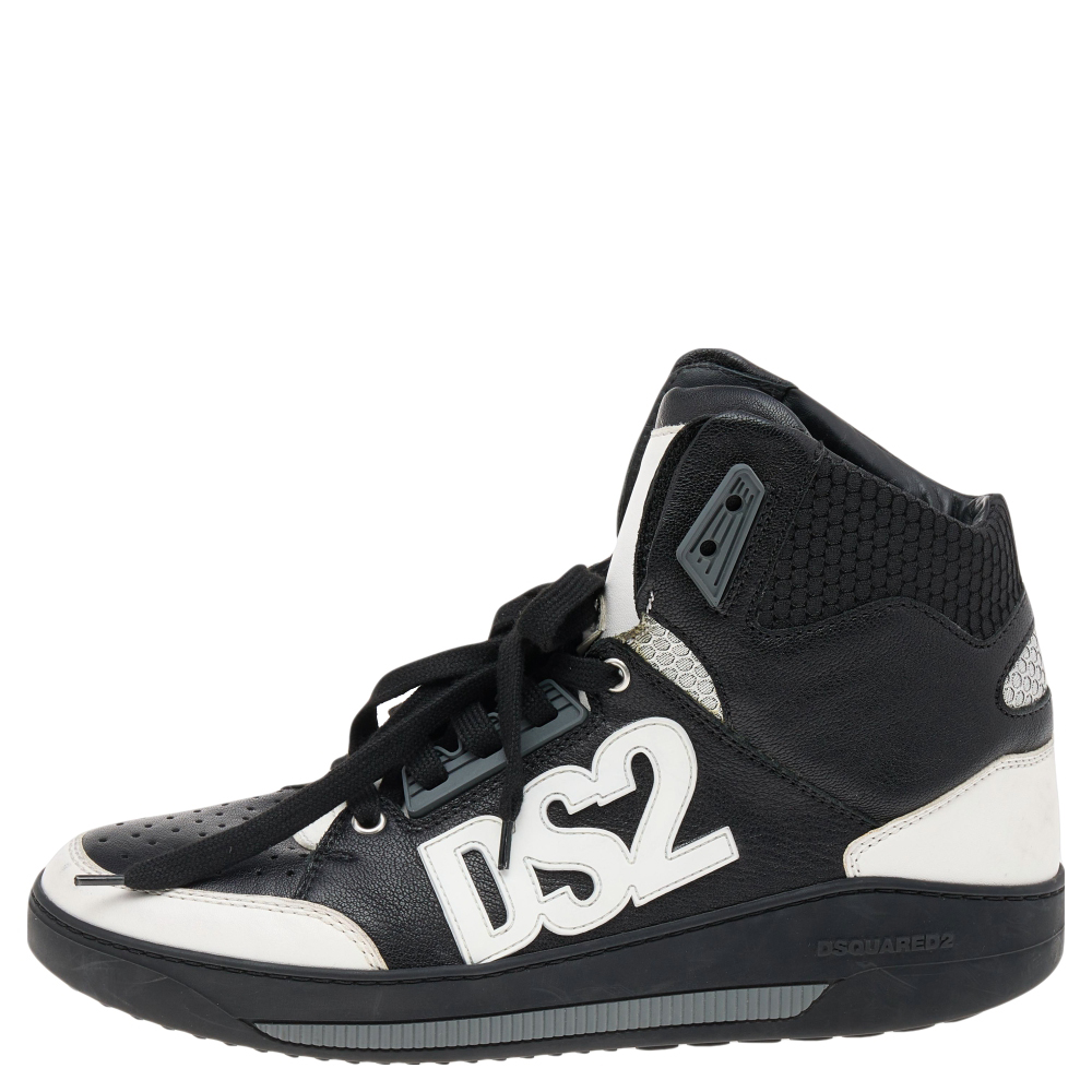 

Dsquared2 Black/White Leather High Top Sneakers Size