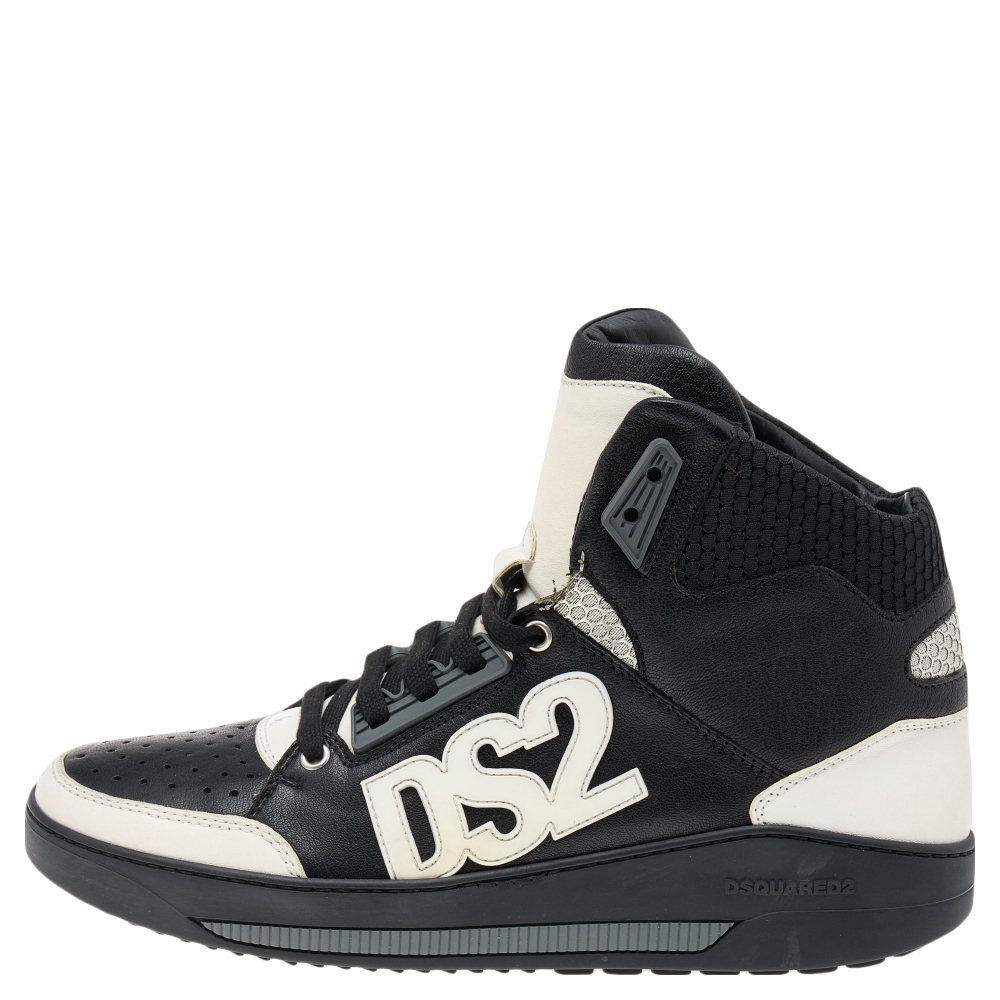 

Dsquared2 Black/White Leather High Top Sneakers Size