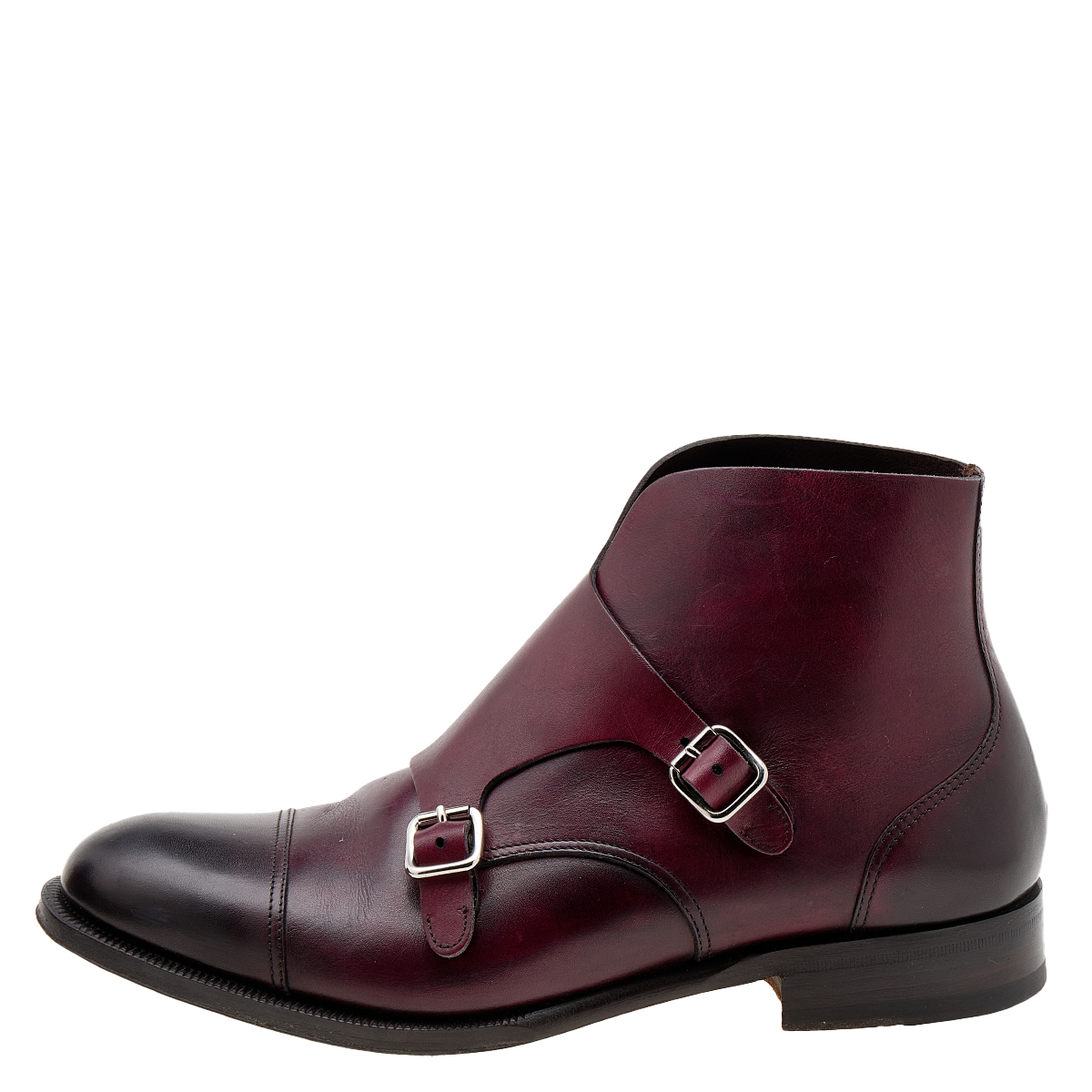 

Dsquared2 Burgundy/Brown Leather Derby Monk Strap Ankle Boots Size
