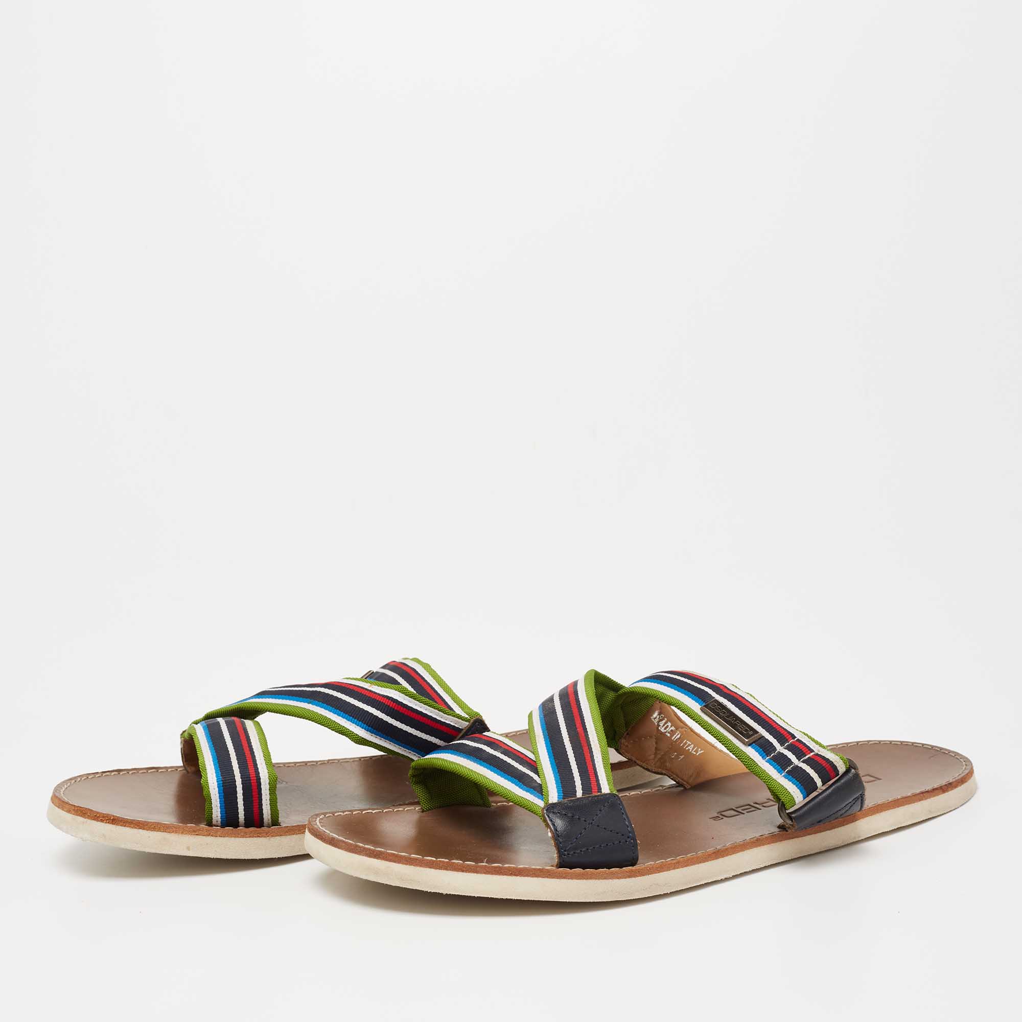 

Dsquared2 Multicolor Canvas And Leather Flat Sandals Size