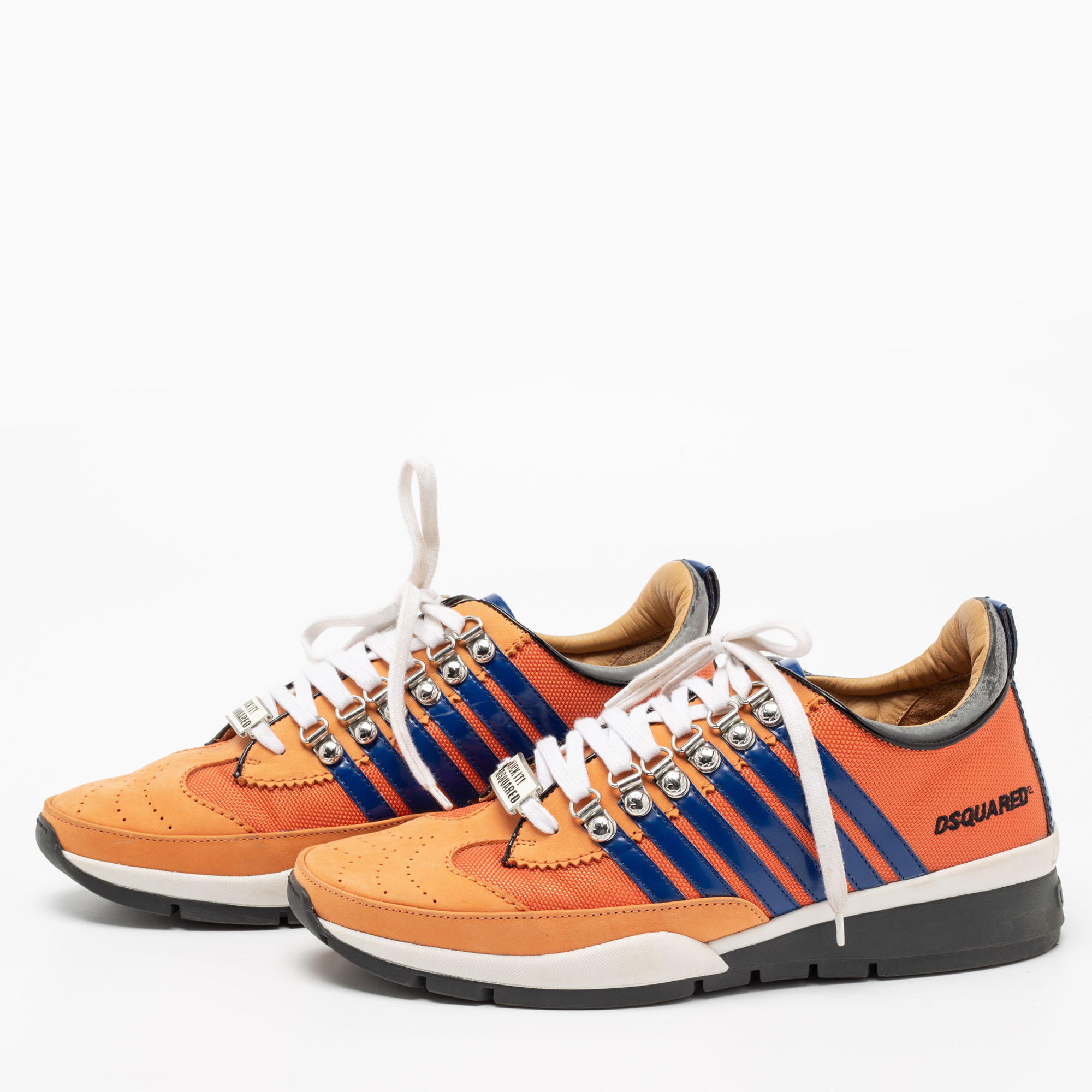 

Dsquared2 Orange Leather And Mesh Striped Low Top Sneakers Size