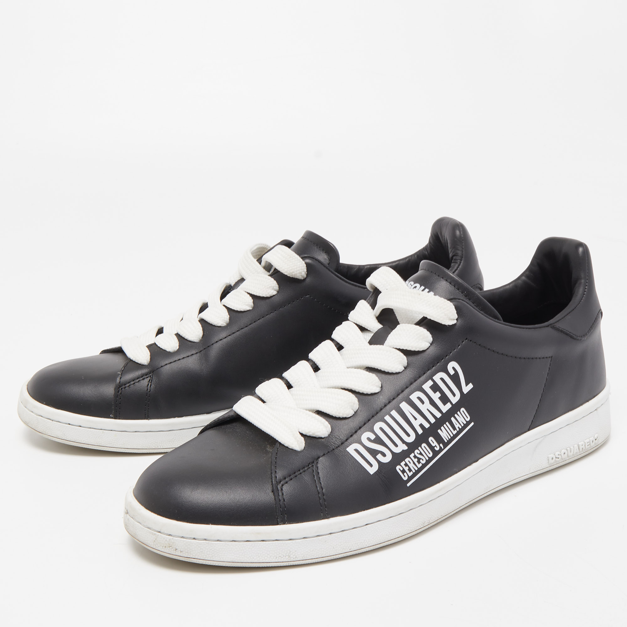 

Dsquared2 Black Leather Low Top Sneakers Size
