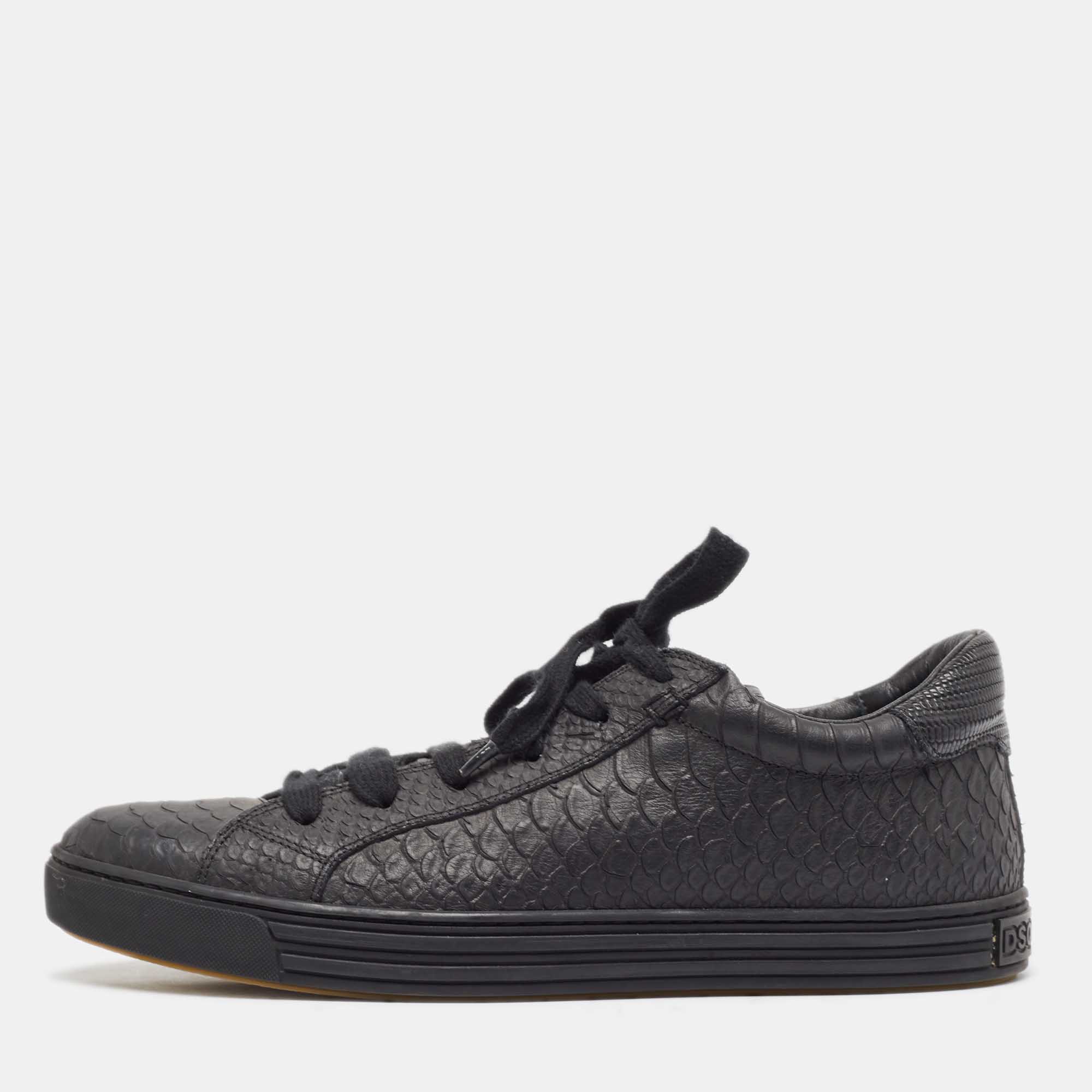 

Dsquared2 Black Embossed Python Low Top Sneakers Size
