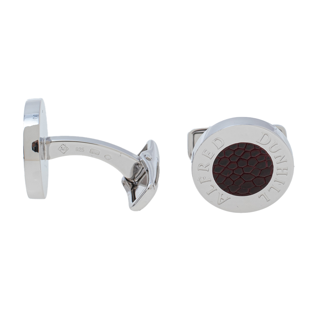 

Dunhill Burgundy Leather Sterling Silver Cufflinks