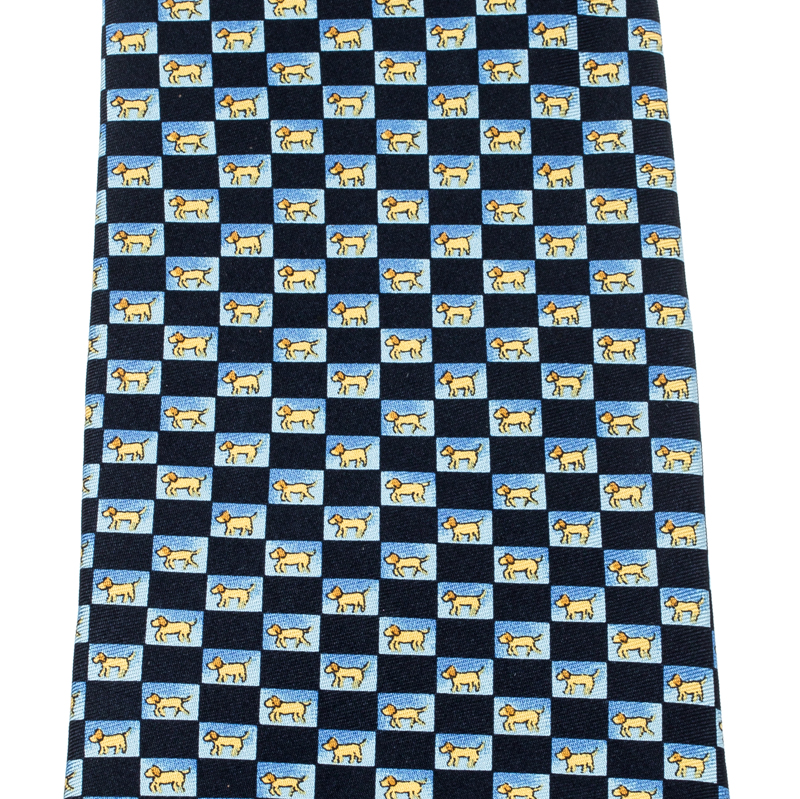 Pre-owned Dunhill Blue Animal Print Silk Checkered Traditional Tie