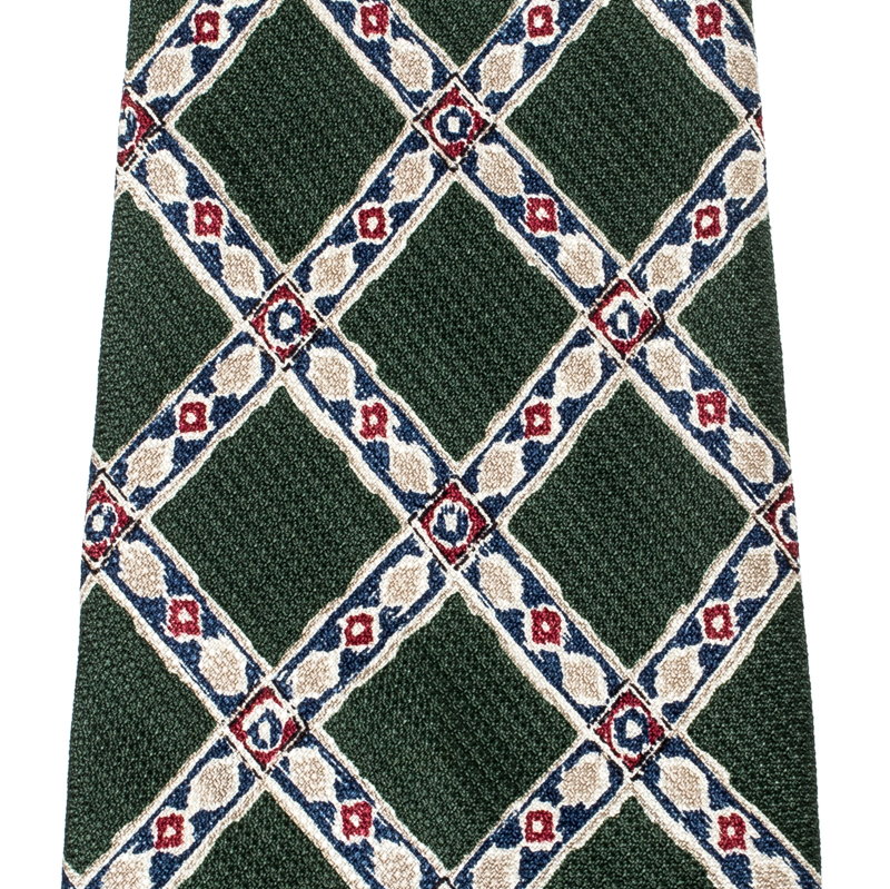 

Dunhill Olive Green Argyle Pattern Silk Tie