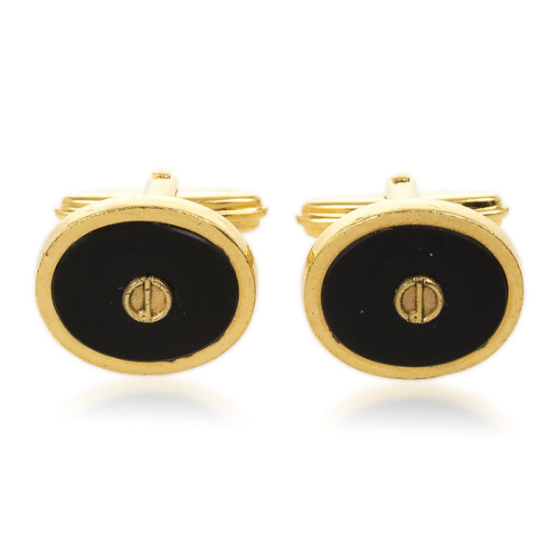 Pre Owned Dunhill Black Onyx Oval Gold Plated Cufflinks