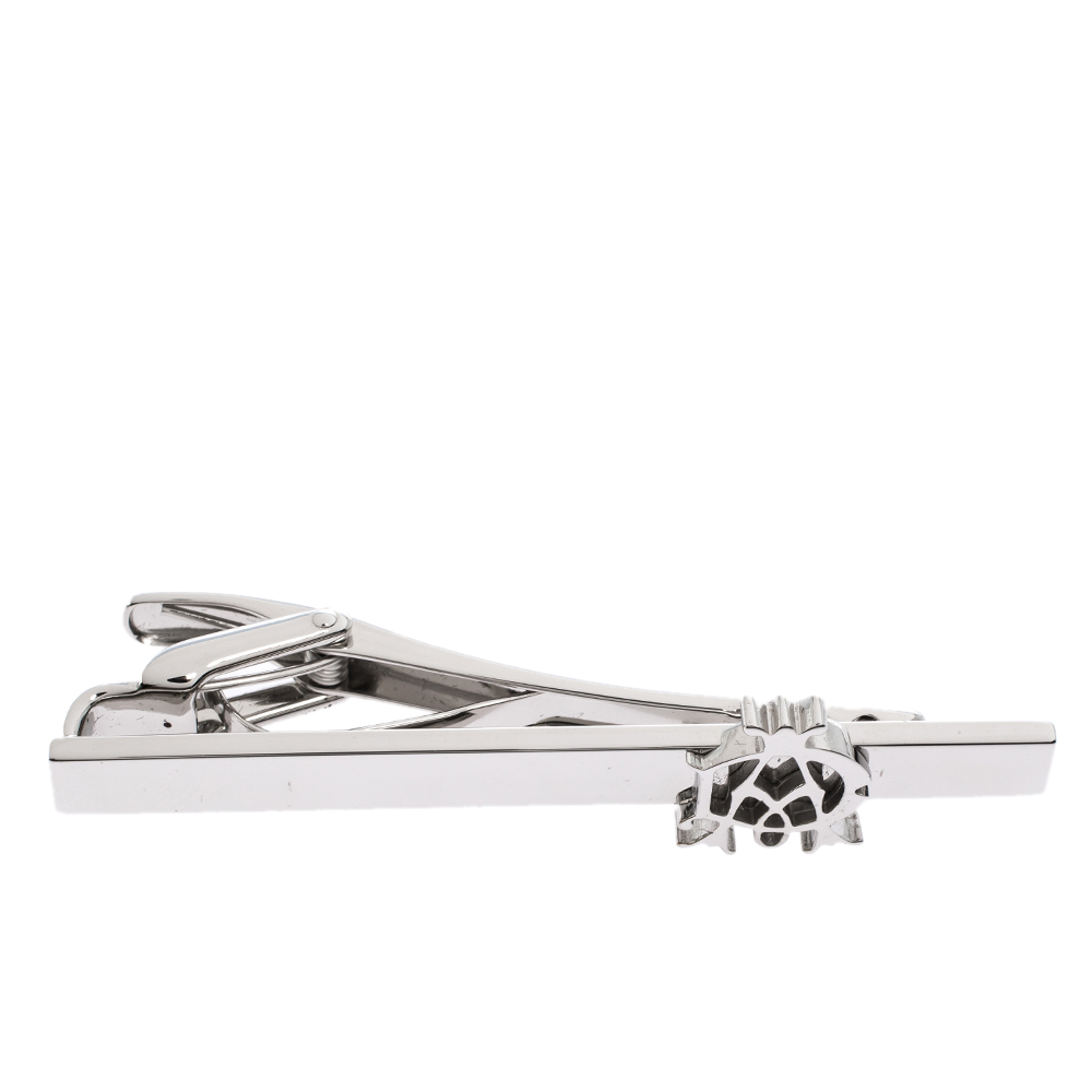 

Dunhill Logo Platinum Finish Tie Bar Clip, Silver