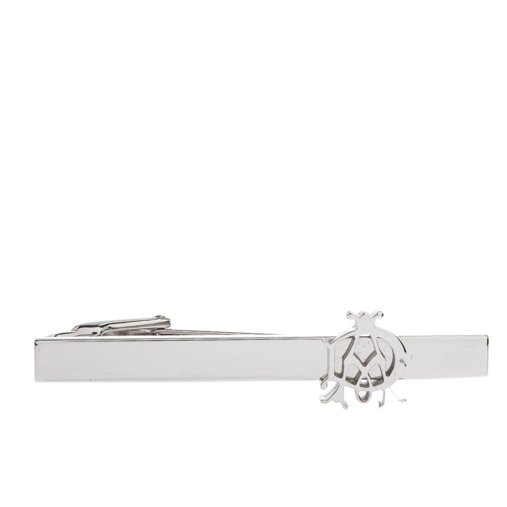 Pre Owned Dunhill Logo Platinum Finish Tie Bar Clip