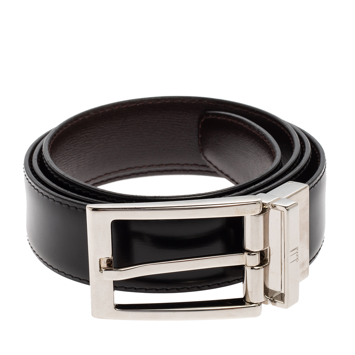 

Dunhill Dark Brown/Black Leather Reversible Buckle Belt