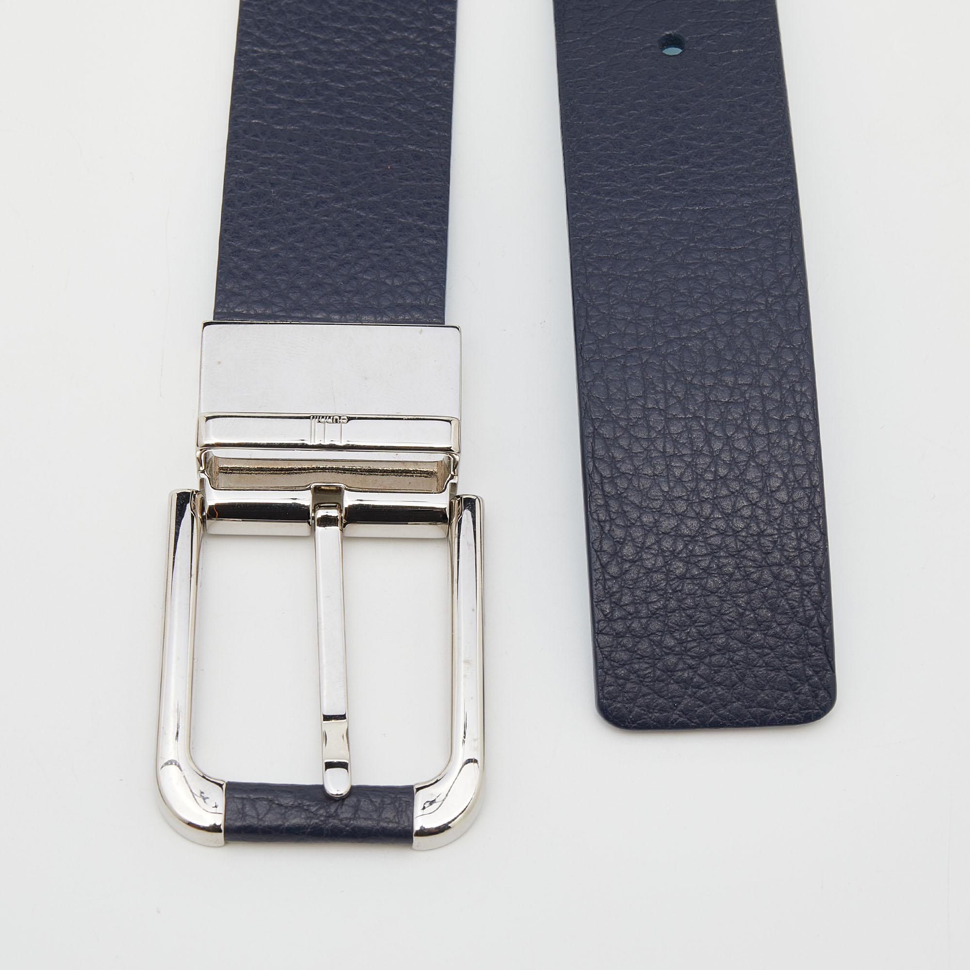 

Dunhill Navy Blue Leather Buckle Belt