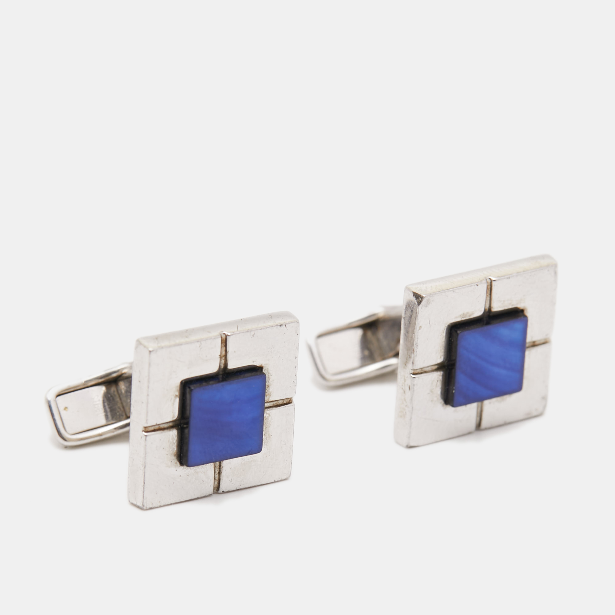 Pre-owned Dunhill Blue Glass Sterling Silver Cufflinks