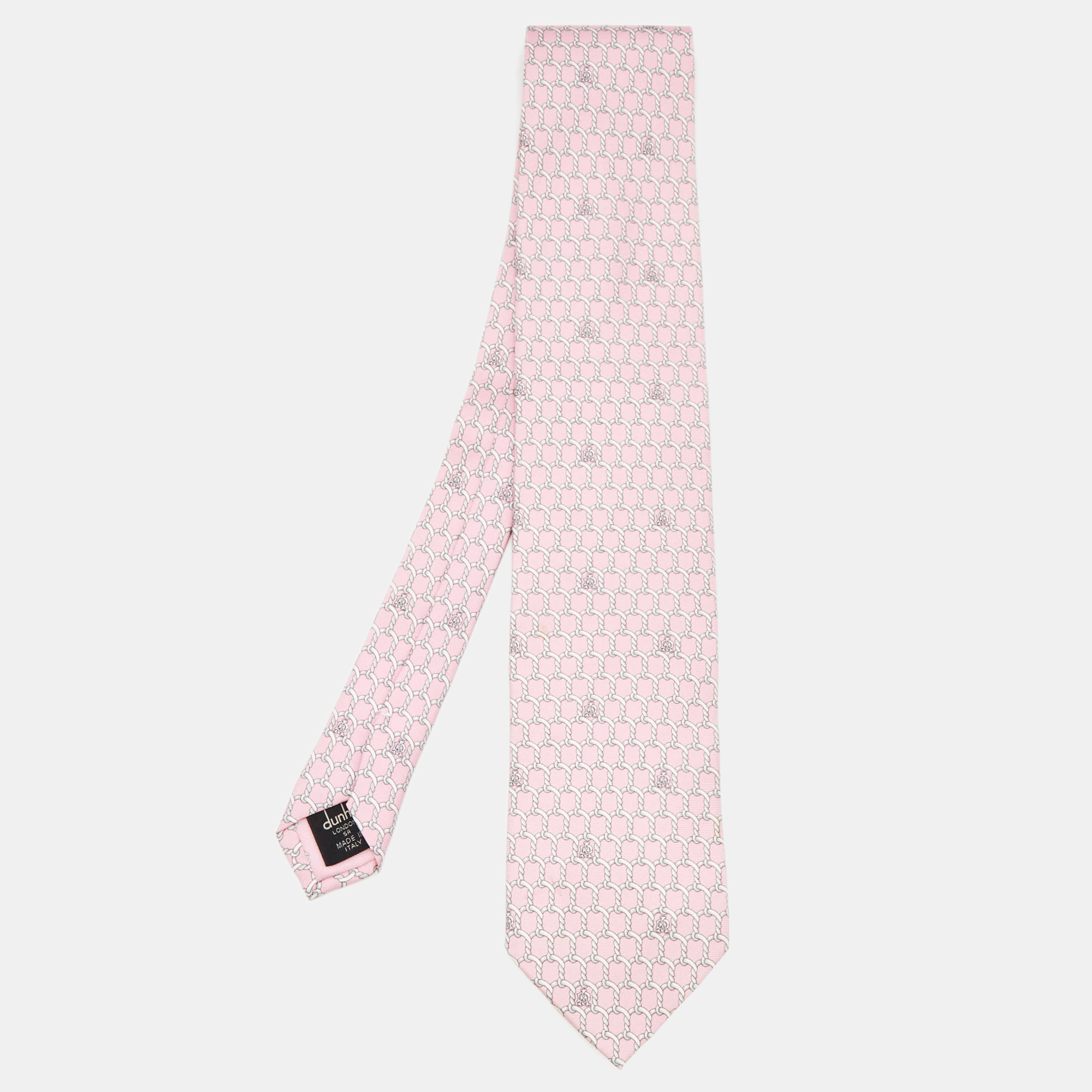 Pre-owned Dunhill Pink Rope Logo Print Silk Tie