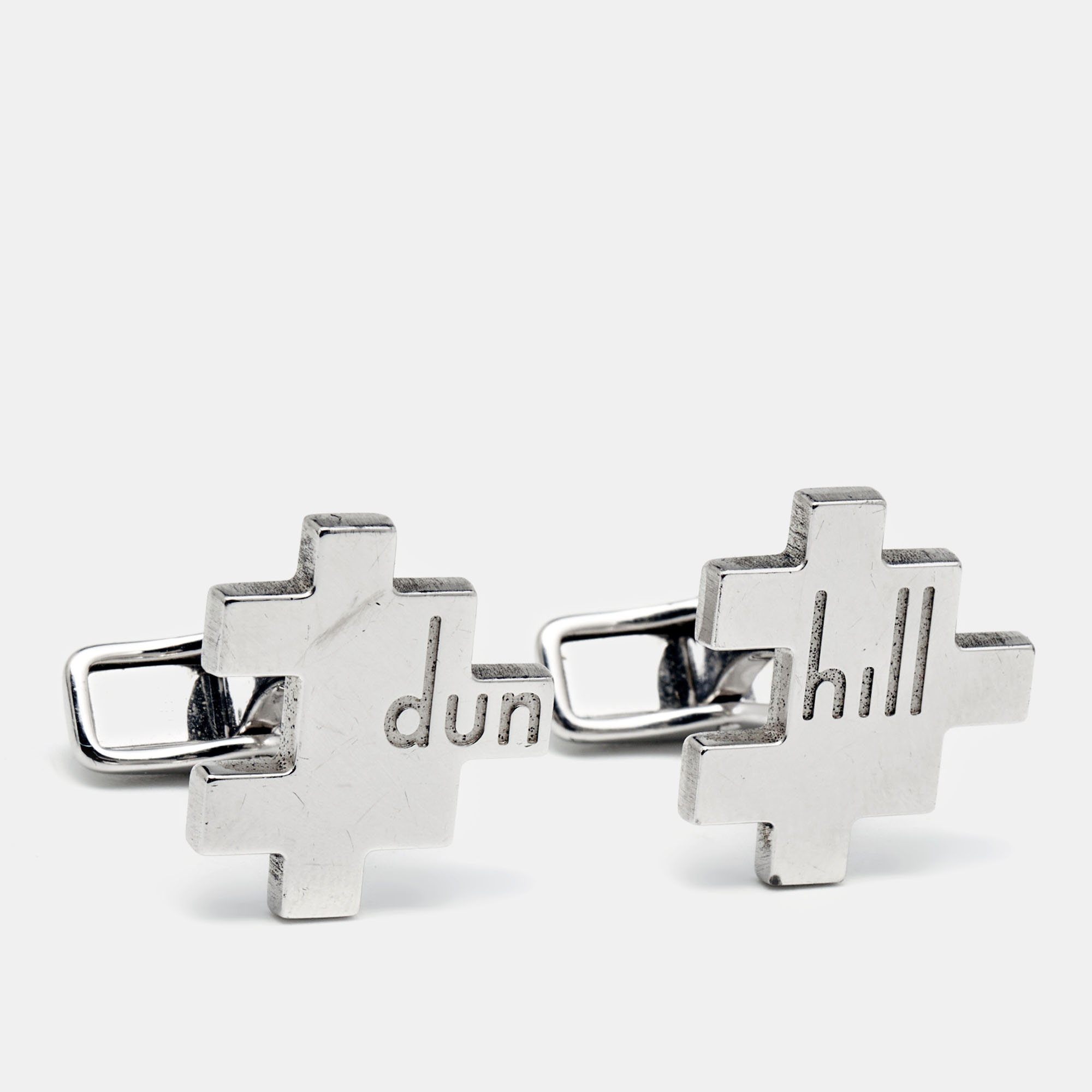 Pre-owned Dunhill Sterling Silver & Stainless Steel Puzzle Cufflinks