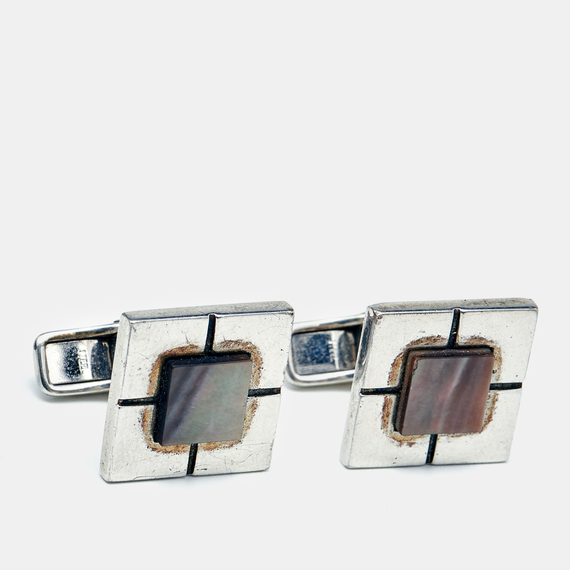Pre-owned Dunhill Sterling Silver Square Patterned Cufflinks
