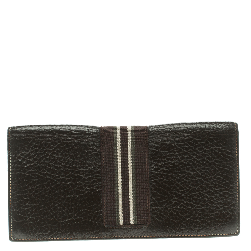 Dunhill Dark Brown Leather Stripe Long Wallet